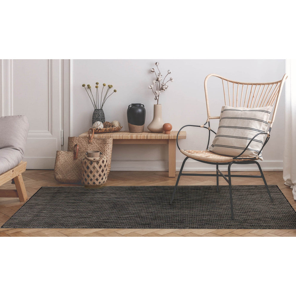Carmel Texture Stripe Indoor/Outdoor Rug, Black, 7'10"x9'10"