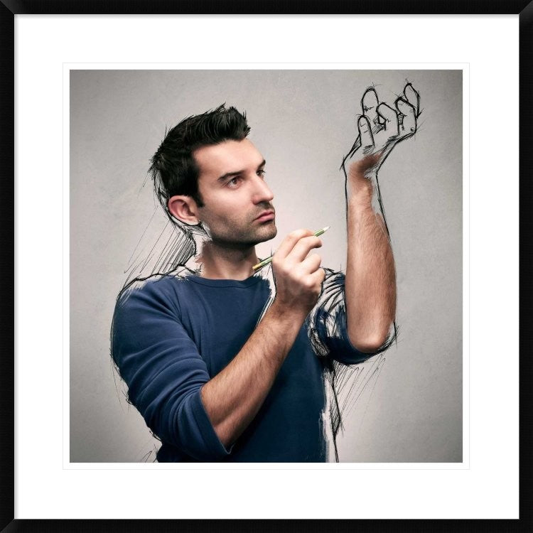 "The Power Of The Sketch" Framed Digital Print by Sebastien Del Grosso, 30x30"