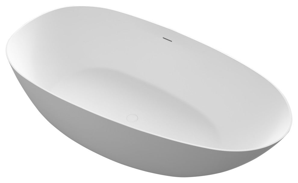 Solid Surface Freestanding Soaking Bathtub, Drain, 67"