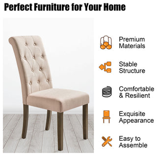 Solid Wood Dining Chair, Set of 2, Beige Tufted, Beige