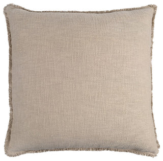 Organic Chic Washed Textured Pillow With Frayed Edges, Taupe