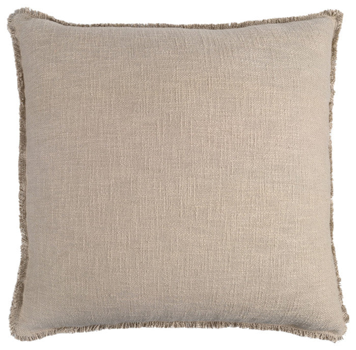 Organic Chic Washed Textured Pillow With Frayed Edges, Taupe