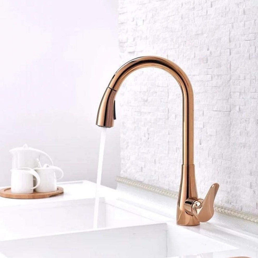 Verona Rose Gold Movable Pull Down Kitchen Sink Faucet