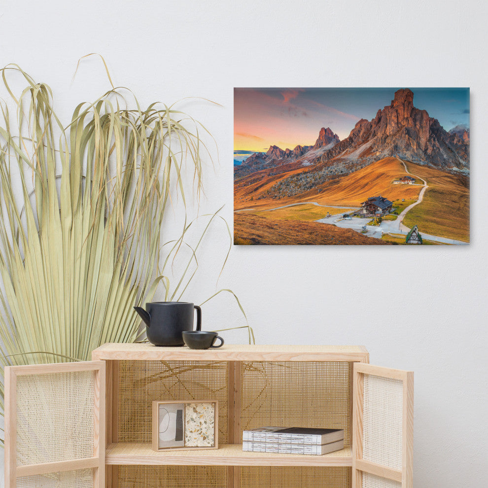 Sunset and Alpine Mountain Pass Landscape Photo Canvas Wall Art Print, 24" X 36"