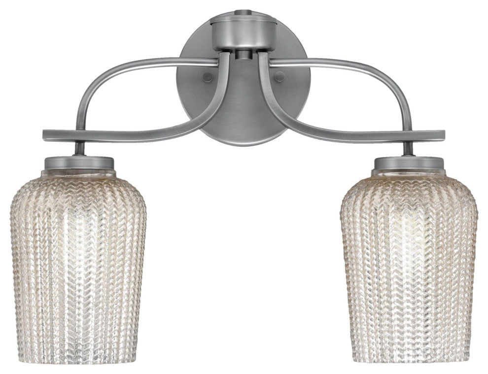 Cavella 2-Light Bath Bar, Graphite, 5" Silver Textured Glass