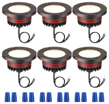 6-Pack 6W Low Voltage LED Well Lights, 3000K Warm White, Flat Top