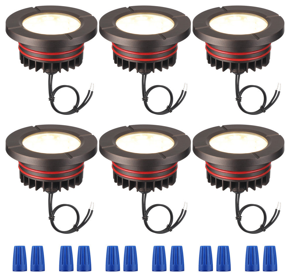 6-Pack 6W Low Voltage LED Well Lights, 3000K Warm White, Flat Top