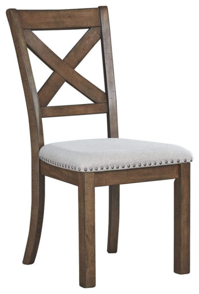 Wooden Dining Side Chair with Polyester Seat & X Back Support, Set of 2, Brown