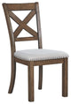 Wooden Dining Side Chair with Polyester Seat & X Back Support, Set of 2, Brown