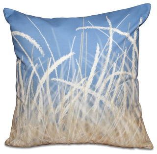 Sea Grass 1, Floral Print Pillow, Blue, 18"x18"