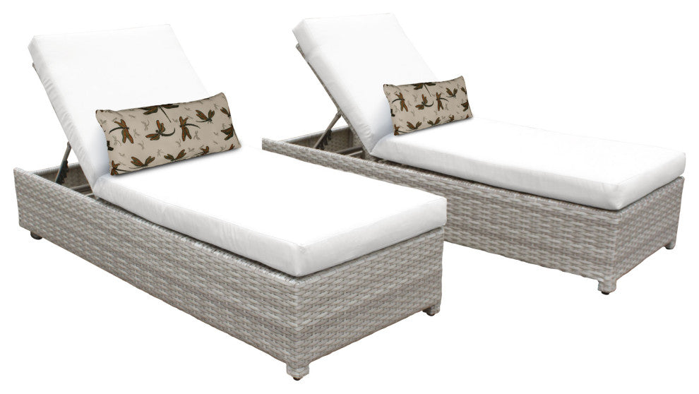 Fairmont Wheeled Chaise Set of 2 Outdoor Wicker Patio Furniture in White