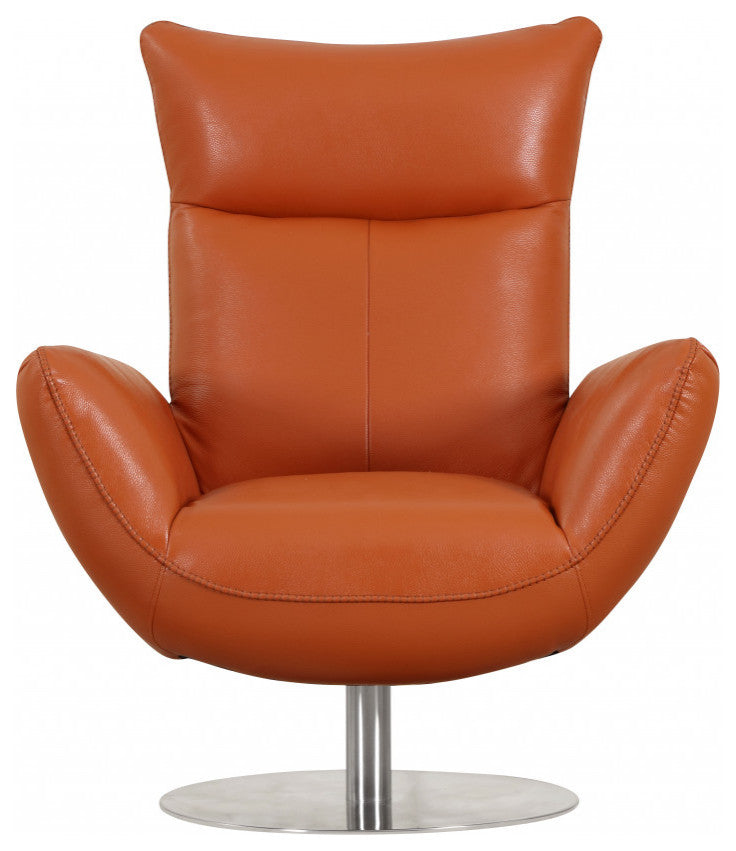 43" Orange Contemporary Leather Lounge Chair