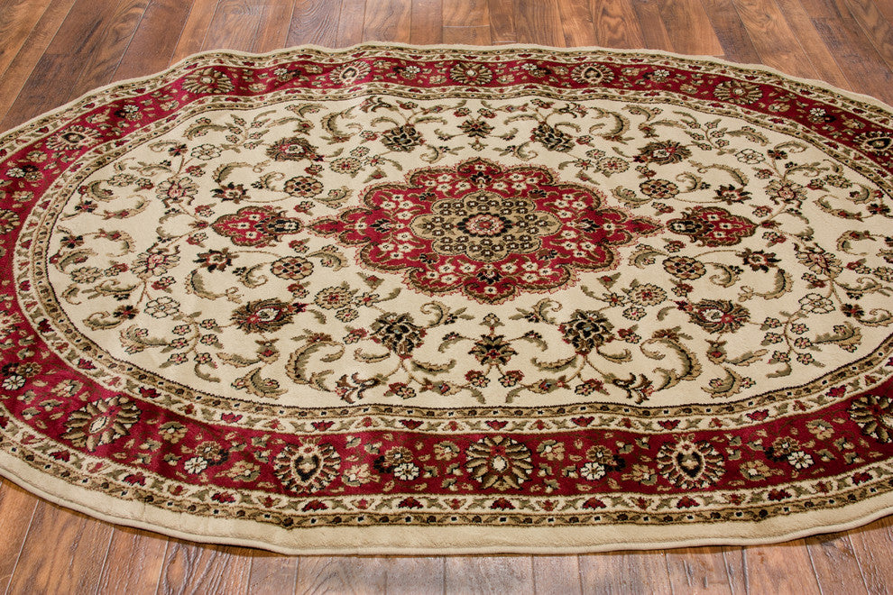 Well Woven Barclay Medallion Kashan Area Rug, Ivory, 5'3" X 6'10" Oval