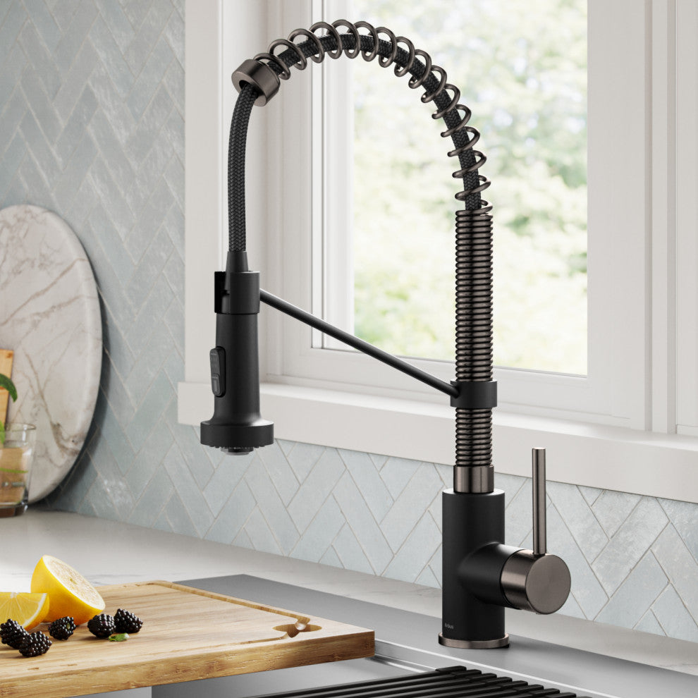 Bolden Commercial Style 2-Function Pull-Down 1-Handle 1-Hole Kitchen Faucet, Matte Black/ Stainless Black