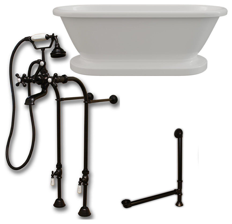 Acrylic Double Ended Pedestal Bathtub 60" X 30" With No Faucet Drillings