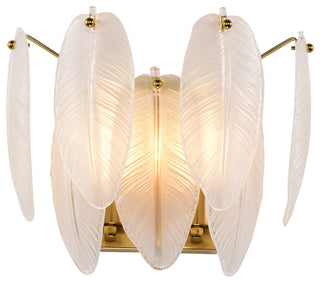 Cervine 2-Light Brushed Shiny Brass Feather-shaped Glass Wall Sconce