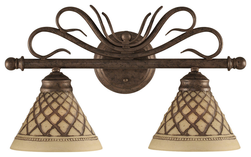 Swan 2 Light Bath Bar In Bronze, 7" Chocolate Icing Glass