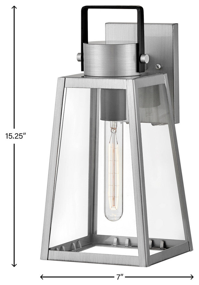 Lark Hugh 15.25" Sm. Outdoor Wall Mount Lantern,Antique Brushed Aluminum + Black
