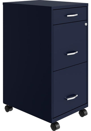 Space Solutions 18in Deep 3 Drawer Mobile Metal File Cabinet Navy