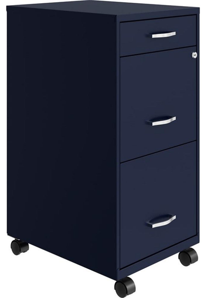 Space Solutions 18in Deep 3 Drawer Mobile Metal File Cabinet Navy
