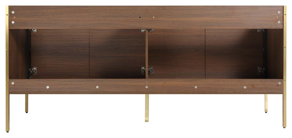 Oakville Bath Vanity, Ceramic Sink, Walnut Ebony, 72 Inch, Satin Brass Hardware