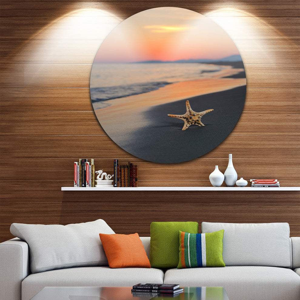 Summer Beach With Starfish, Beach And Shore Round Wall Art, 11"
