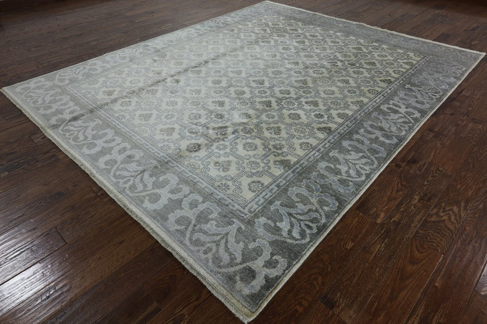 New Exquisite Satiny Bamboo Silk 8'x10' Ivory & Grey Hand Knotted Area Rug H8202