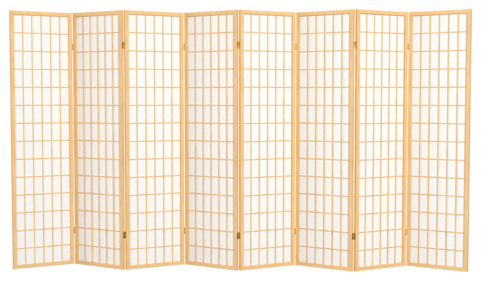 6' Tall Window Pane Shoji Screen, Natural, 8 Panels