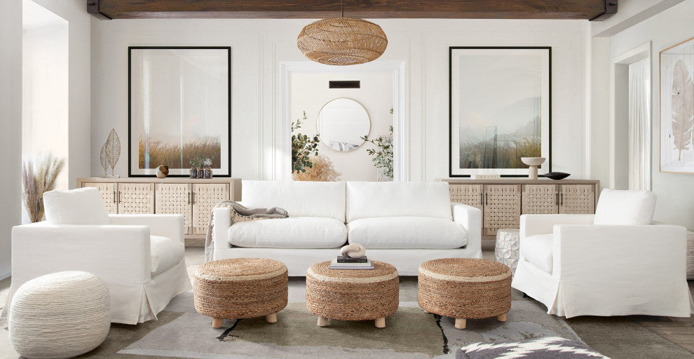 Savannah Slip-Cover Sofa in White Natural Linen by Diamond Sofa