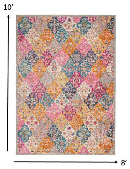 8' X 10' Pink And Gray Geometric Dhurrie Area Rug