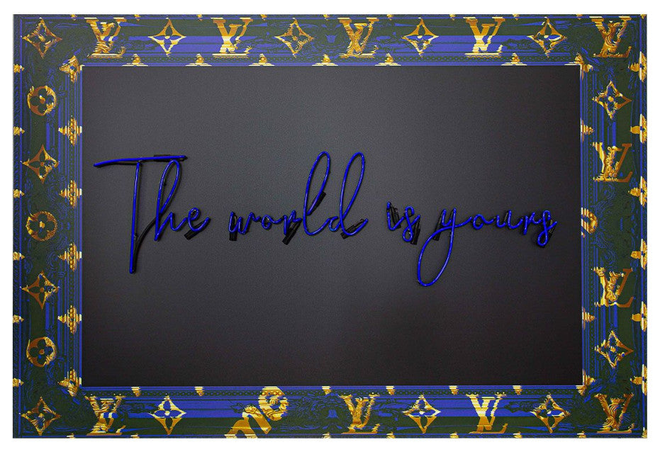 Framed Blue Neon Artwork | Andrew Martin World Is Yours, Large