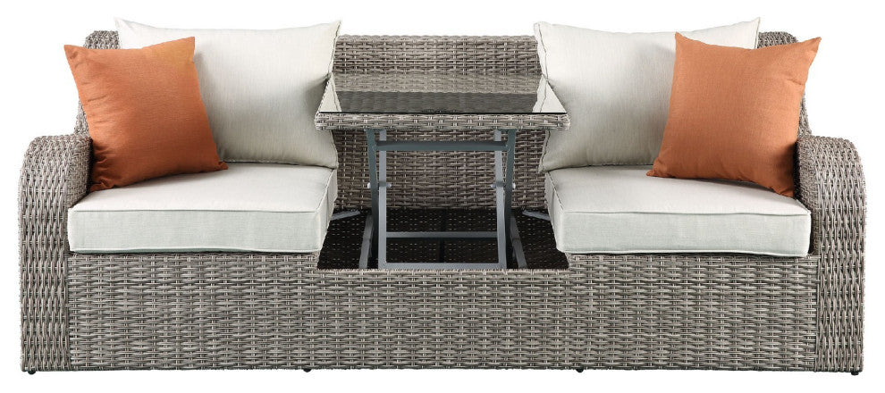 Benzara Metal Convertible Sofa With 2 Ottomans, Beige & Gray, 3-Piece Set