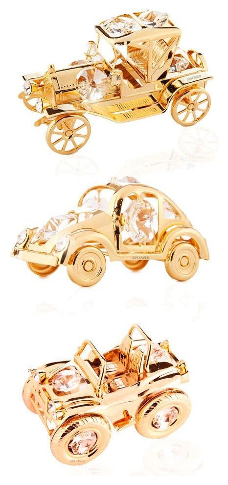 Collectibles Vehicle Package: 24K Gold Plated Crystal Vintage Vehicles Ornaments