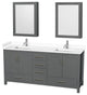 72"DBL Vanity Dark Gray, White Cult. Marble Countertop, Sinks, Med. Cabinets