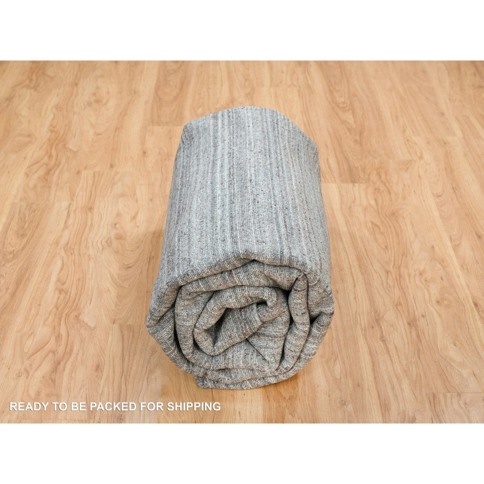 Arsenic Gray Hand Loomed Modern Striae Design Wool Oriental Rug, 8'1"x10'