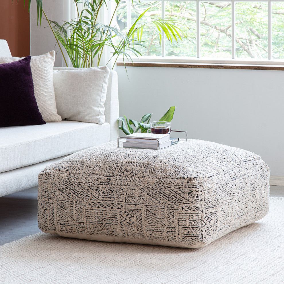 Escondido 34" x 34" x 16" Gray and Ivory Ottoman
