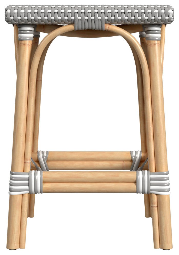 Riviera Square 24"H Rattan Counter Stool, Gray and White