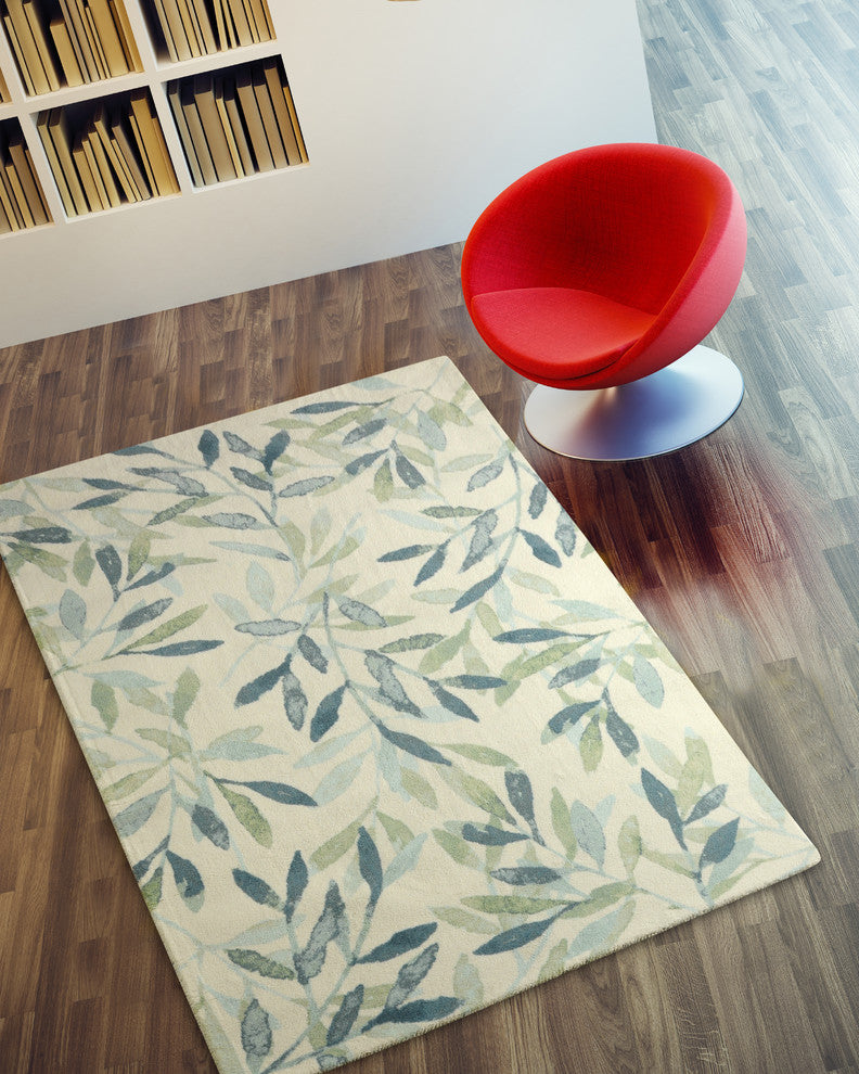 Sage Ash Modern Floral Area Rug, 5'x7'