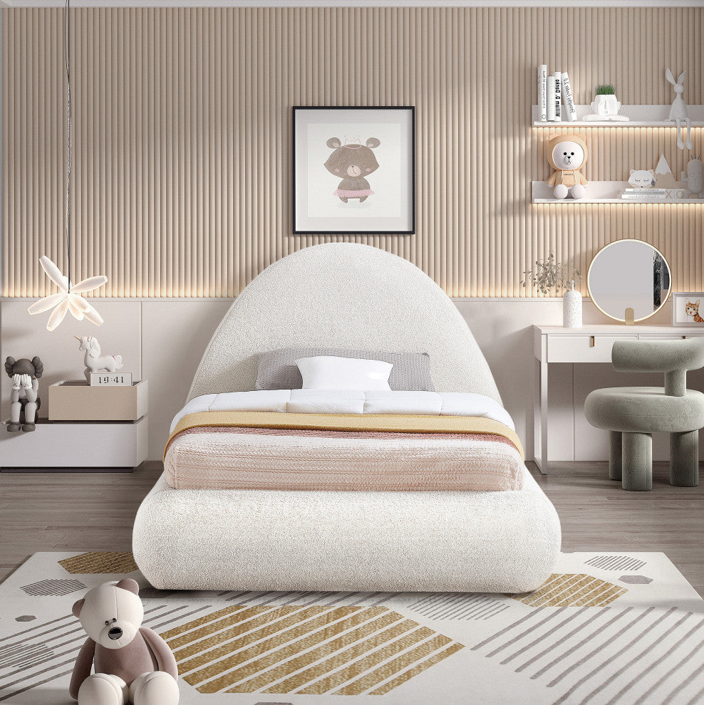 Rudy Cream Teddy Fabric Twin Bed