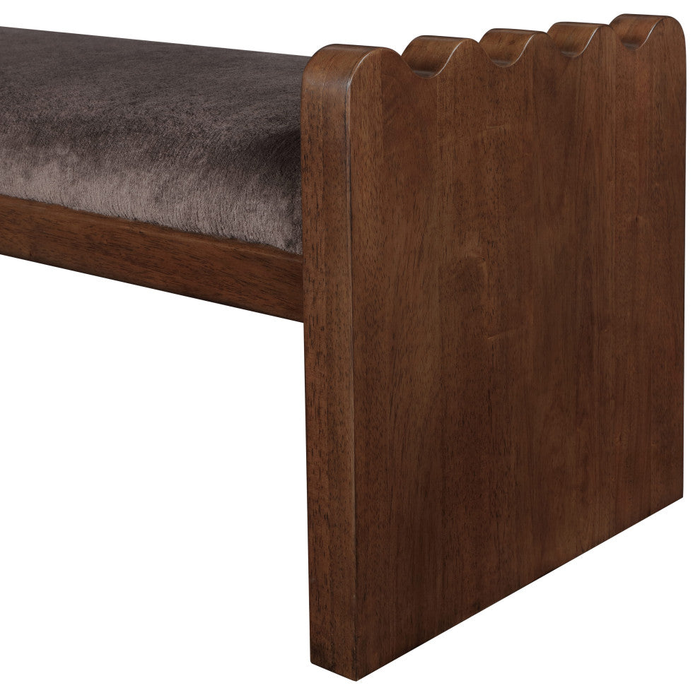 Sonia Upholstered Bench, Brown, Velour Fur Fabric, Brown Finish