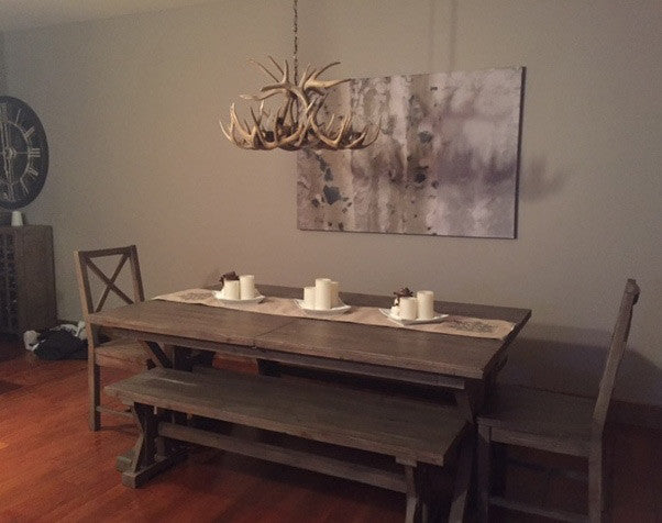 Whitetail Deer Oblong Antler Chandelier Light, Large, Parchment Shades