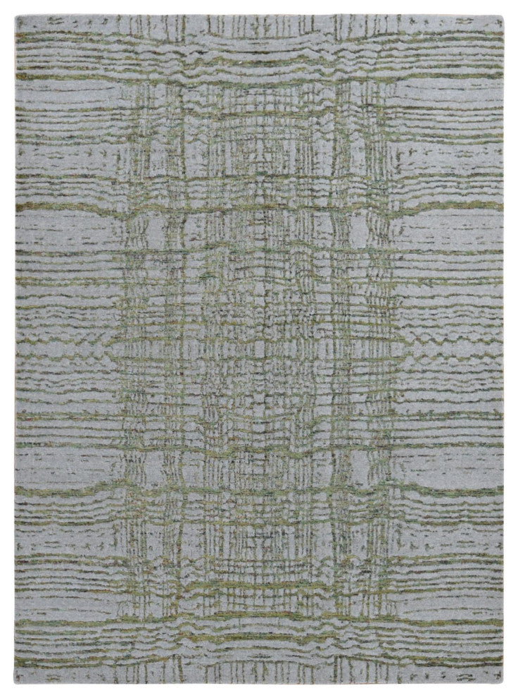 Gray Fine Jacquard Hand Loomed Modern Wool and Silk Oriental Rug 8'x9'10"