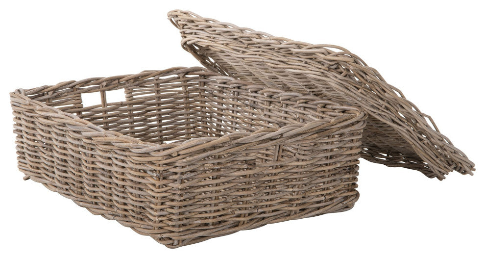 Kobo Rattan Rectangular Lidded Storage and Underbed Basket, 3 Sizes, Large