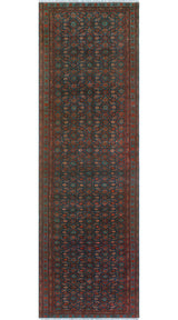 Fine Vintage Distressed Kia Navy/Rust Runner, 3'3x10'3