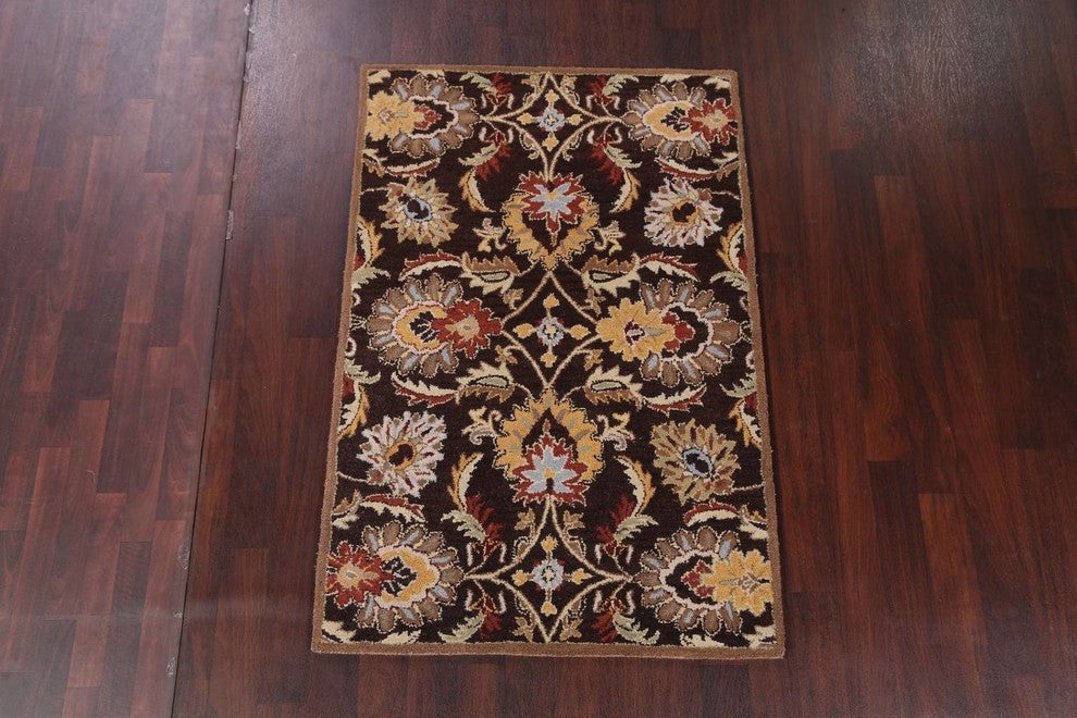 Transitional Oushak Hand Tufted Oriental Floral Area Rug, Brown, 4x6'