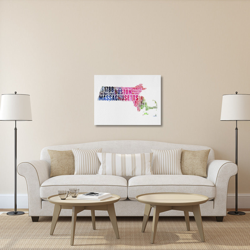"Massachusetts Watercolor Word Cloud" Fine Art Print