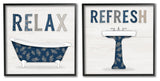 Relax Refresh Bathroom Phrases Blue Palm Pattern Text,12 x 12