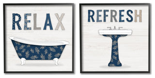 Relax Refresh Bathroom Phrases Blue Palm Pattern Text,12 x 12