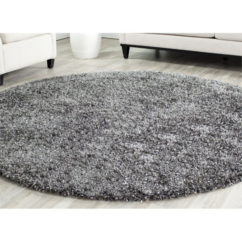 Safavieh Malibu Shag 5' Round Hand Tufted Rug in Charcoal