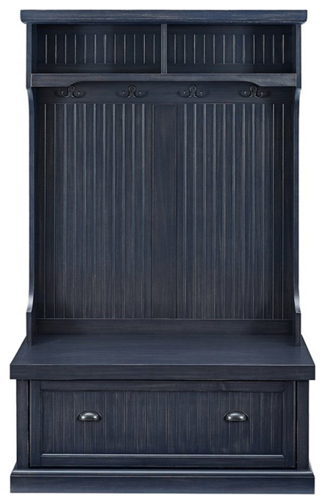 Crosley Furniture Seaside Wood 4 Hook Hall Tree in Distressed Navy